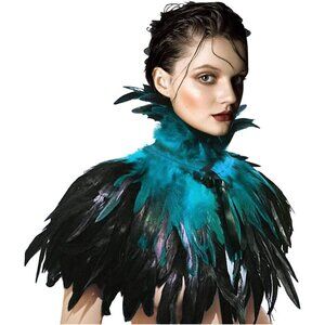 Women's Real Nature Feather Shrug Cape Lace Shawl Collar Witch Cosplay Costumes